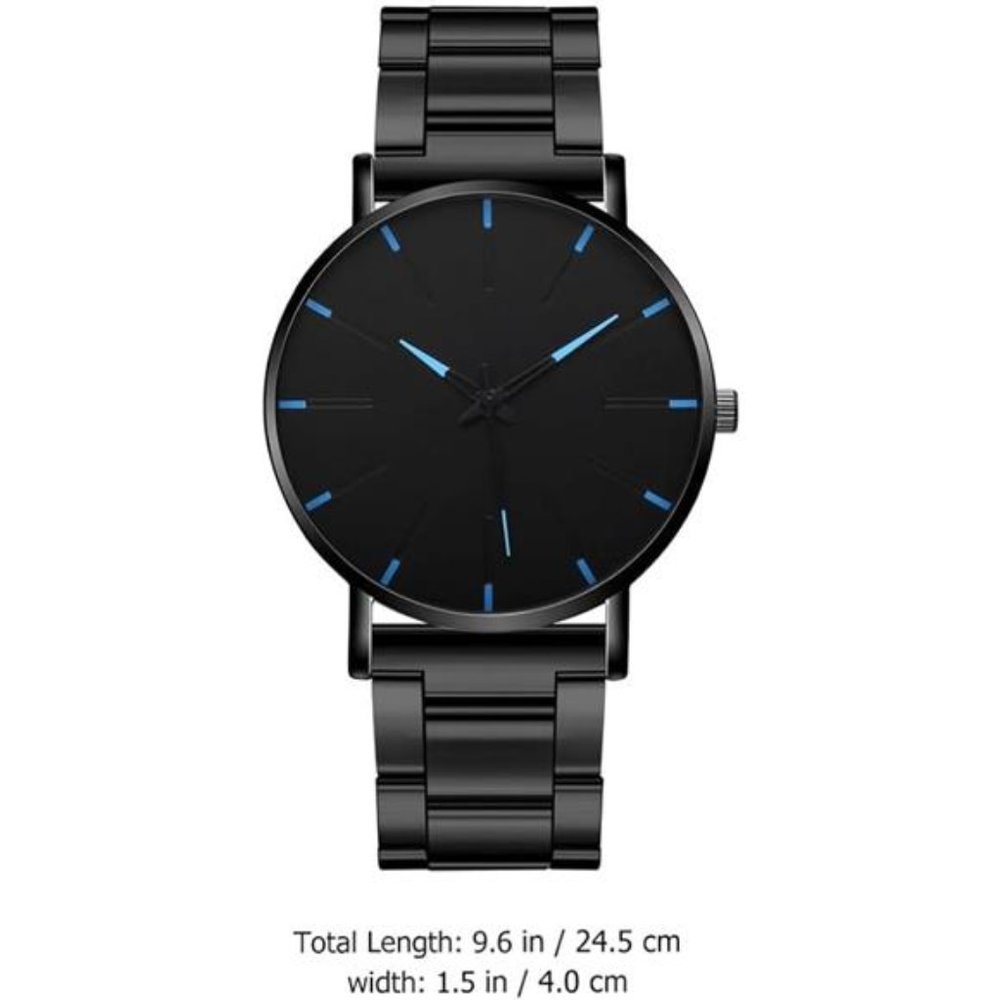 Watch Man Black Watch Male Casual Business Watch: Ultra Thin Stainless Steel - Picture 3 of 5